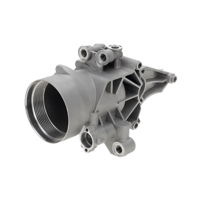an aluminium enclosure designed for housing an electric motor. It features a cylindrical inner chamber for the motor and external cooling fins for effective heat dissipation. The enclosure is produced using investment casting, ensuring high precision, durability, and optimal thermal management for electric motor applications.